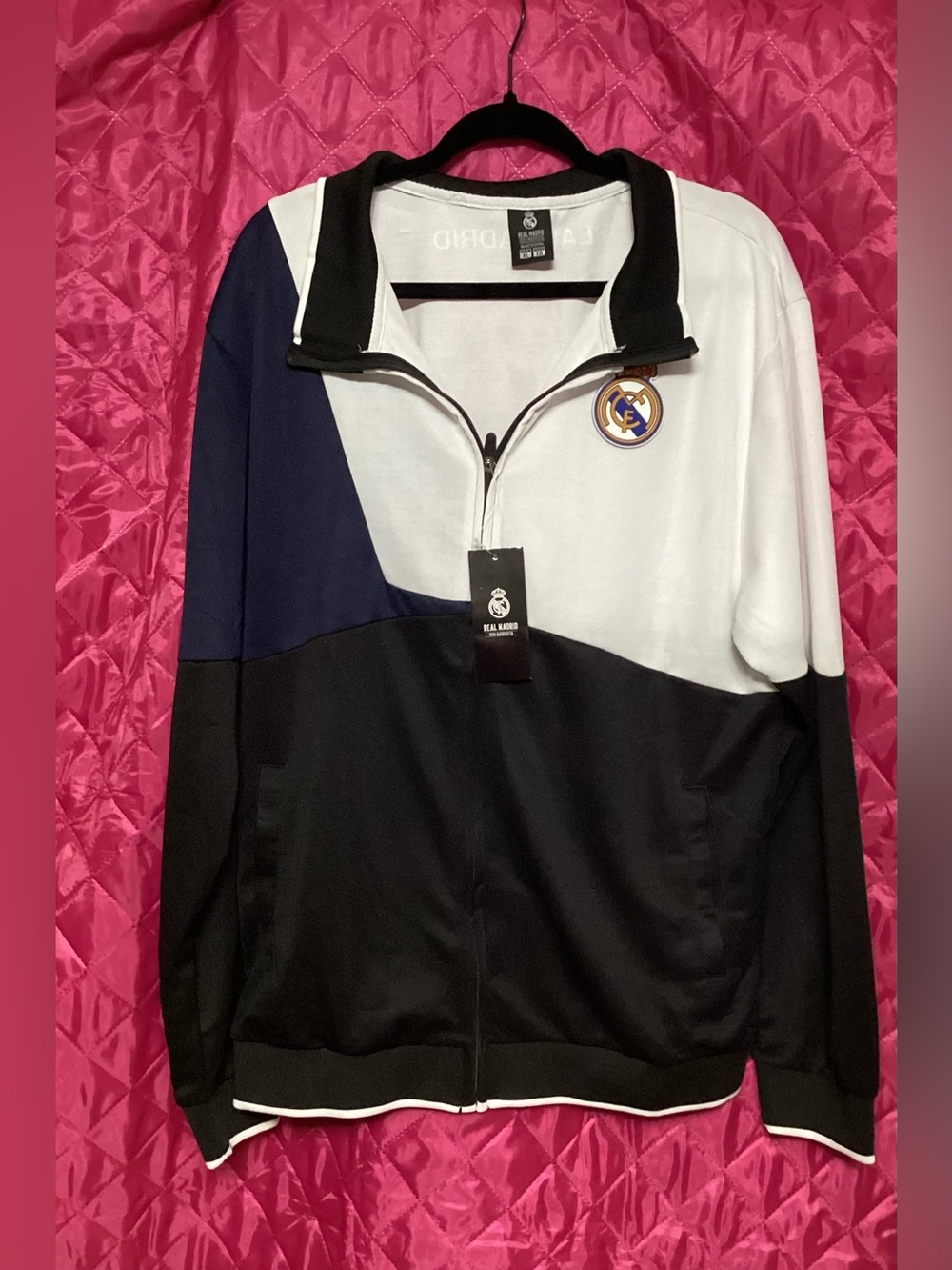 Real Madrid Men's Colorblock Zip-Up Sweater Jacket - Black/White/Navy